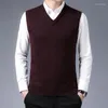 Hommes gilets hommes épaissir laine tricoté gilet 2023 automne hiver homme col en v sans manches chaud chandails gilet