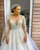 Robe de mariée élégante Sexy couche transparent 3d Fleurs Perles Robes nuptiales sur mesure à manches longues plus appliques de taille en taille 0505