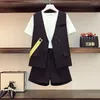 Women's Tracksuits Woman Thin Cotton And Linen Short Sleeve Top Vest Pants Two-piece Elegant Business Wear Outfits Ladies Jacket G372