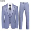 Męskie garnitury Blazers Ehioe 2023 Elegancki niebieski ślub dla mężczyzn Slim Fit Koreańska moda męska 3 -częściowy kostium Homme Wysoka jakość 230728