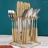 Dinnerware Sets Stainless Steel 24 Pcs Cutlery Hammer Pattern Ceramic Handle Knife Fork Spoon Set Travel