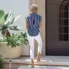Women's Blouses Summer European And American Striped Lapel Cardigan Single-breasted Casual Loose Shirt Women/S-2XL