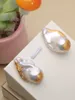 Stud Natural Freshwater Pearl Gold Foil Patch Large Baroque Pearl S925 Stud Earrings 15-25mm INS Women's EAP Exquisite Jewelry Gift 230727