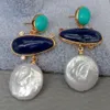 Stud YYGEM Géométrique Naturel Sodalite Culture Blanc Coin Perle Turquoise Avec Bord Galvanisé Boucles D'oreilles Pour Les Femmes 230727