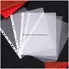 Filing Supplies 100Pcs Plastic Punched File Folders For A4 Documents Sleeves Untral Thin Leaf Sheet Protectors 11 Holes Drop Delivery Otwsk