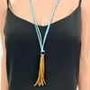 Collane con ciondolo 2 strati Corda di velluto Lunga frangia in pelle Nappa Metallo Piuma Girasole Cactus Collana per donna Catena maglione BOHO