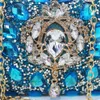 Borse da sera Pochette blu cielo Big Water Diamond Applique Design Borsa da abito da sera Borsa a tracolla con diamanti da festa Elegante 230727