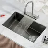 Fregadero de cocina Nano negro Fregadero de cascada Fregadero de acero inoxidable Gran lavabo de una sola ranura Fregadero de cocina multifunción smart Under