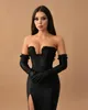 Elegant Black Evening Dresses Strapless Split Party Prom Dress Sweep Train Long Dress for red carpet special occasion