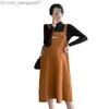 Берродные платья 5093# Осенняя и зимняя корейская мода-вельветовая беременная женская рубашка с элегантной беременной женской одеждой Z230728