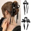 Moda donna arco perla capelli artiglio clip nastro barrettes ragazze vintage bowknot forcine copricapo acconciatura lunga nappa