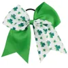 15pcs lot 7 Meisjes Glitter Clover Lint Cheer Bow Met Elastische Band Handgemaakte Patchwork St Patrick Haaraccessoires220q