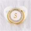 Sucettes# 0-12 Mois De Luxe Blanc Diamant Bébé Sucette De Qualité Alimentaire 26 Lettres Sile Orthodontique Factice Cristal Mamelon Slee Soother31 Dh0Zt