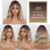 Perruques Cosplay Marron Ombre Blonde Frange Synthétique Perruque Femmes Blond Cendré Long Naturel Perruque De Cheveux Ondulés Quotidien Cosplay Utilisation Résistant À La Chaleur 230727