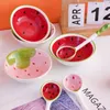 Dinnerware Sets Ceramic Soup Bowl Rice Ornament Container Dessert Bowls Fruit Salad Dishes Strawberry Spoon Poriddge Cartoon