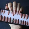 False Nails Coffin Nude Glossy Press on nails with box AB holographic Crystal caviar Fake nails Gel Cover False nails Ballet tan 230728