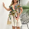 Casual Dresses Summer Beach Dress for Women Plus Size Lose V-Neck Tunic Ruffle Short Sleeve A-Line bekväm Vestidos Para Mujer