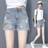 Kvinnors jeans högkvalitativa broderade denim jean shorts sommar lös midja tunn stil student last flare cyber y2k byxor mager