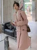 Женские костюмы Женские элегантные модные розовые длинные блейзер -плазерка 2023 Осень двойной грудь свободный случайный коик