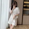 Women's Tracksuits Retro Temperament Patchwork Small Fragrant Wind Shorts Sets Short-Sleeved Shirt Top High Waist Short Pants Two Piece Set