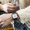 Wristwatches 2023 Black Tech Men Watch Square Leather Watches Student Style Trend Quartz WristWatch Clock Gift Wholesale