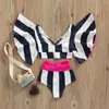 Kläder sätter barnflickor Twopiece Bathing Suit Bikini LemonstarfishStripe Baggy Sleeve Swim Tops High midjeshorts 230728