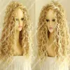 Mode Vrouwen Geel Afro Krullend Medium Synthetisch Haar Cosplay Party Volledige Wig2822