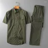 Herrspårspår Tvådelar Set Outdoor Quick Drying Suits Multi Pocket Long Sleeve Shirts Coat Pants Outfit 2023 för män som arbetar kläder