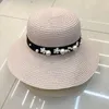 Chapéus de aba larga femininos chapéu de verão criativo legal pequeno moda pérola palha guarda-sol disquete praia protetor solar viagem viseira bonés H094