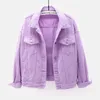 Vestes Femme Veste en Jean femme printemps automne manteau court rose Jean vestes hauts décontractés violet jaune blanc hauts amples dame vêtements d'extérieur KW02 230727