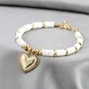 Pulseras con dijes Bohemia con incrustaciones de diamantes de imitación amor corazón colgante pulsera para mujer personalidad esmalte conchas cuentas joyería