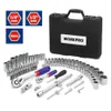 WORKPRO 108-teiliges Werkzeugset für Autoreparaturwerkzeuge, Mechaniker-Werkzeugset, mattierte Beschichtung, Steckschlüsselsatz, Ratschenschlüssel, Schraubenschlüssel H220510285e