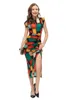 女性用滑走路ドレスoネックノースリーブカラーブロック印刷されたセクシーなスプリットシースファッションデザイナーVestidos