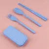 Dinnerware Sets Spoon Fork Chopsticks Wheat Straw Detachable Cutlery Kit Portable Travel Lunch Tableware Students Kitchen Accessories