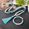 Chokers 8mm Blue Turquoise Rose Quartz Blue Sodalite Beaded Mala Necklace Meditation Yoga Blessing Rosary 108 Japamala smycken Set 230728