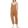 Kvinnors jumpsuits Rompers European och American 4XL Plus Size Women's Suspension Solid Color Jumpsuit med blixtlåsficka breda bottenbyxor 230727