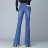 Jeans feminino plus size feminino slim fit jeans flare para primavera verão grandes jardas algodão elástico branqueado lindas calças largas 8XL