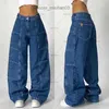 Kvinnors jeans amerikanska hög midja multi pocket design jeans kvinnor y2k höst vintage jeans casual löst mode hip hop tool bred ben byxor z230728