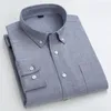 Camisas sociais masculinas de algodão de cor pura manga longa masculina xadrez fácil de cuidar Oxford bolso grande botão para cima