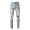 Heren jeans aankomst mode verontruste slanke streetwear schade mager hoge stretch blauw vernietigde dye dye bandana gescheurd