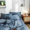 Yatak Setleri Dört Parçalı Yatak Basit Pamuk Çift Ev Yatak Çizgisi Yorgan Kapağı İşlemeli Borular Konforlu Mavi Renk 230727