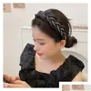 Other Fashion Accessories 2023 Fried Dough Twists Knitted Hair Band Fairy Organza High End Rhinestone Set Diamond Light Luxury Drop D Ot0P7