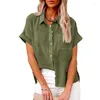 Kvinnor BLOUSES Fashion Short Sleeve Cotton Linen Women Shirts 2023 Summer Loose Casual Top Femme Plus Size Pocket Tops and Shirt