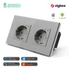 Plugues de energia inteligentes Bseed ZigBee Europa Rússia Padrão Dupla Tomada de tomada de energia funciona com Tuya Gateway Smart Life Alexa App Quatro cores HKD230727