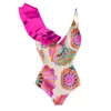 Swim Wear Vintage Colorblock Print Ruffle Swimsuit Vfufl-Neck Seksowne push Up Up Szybkie małże moda na plecy 230727