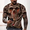 Camisetas masculinas mais recentes retrô Skeleton T-shirt estampada em 3D Street com decote em O e blusa oversized de manga curta