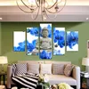 No Frame 5 Panel Large orchid background Buddha Painting Fengshui Canvas Art Wall Pictures for Living Room Home Decor2339