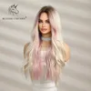 Cosplay Wigs Blonde Unicorn Synthetic Ombre Brown Mixed Pink Blond Long Wavy Wigs with Bangs Cosplay Party UseHeat Resistant Fiber for Women 230727