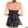 Femmes Shapers Vente en gros- Femmes Sexy Cuir Steampunk Corset Pvc Zip Avant Dos Bandage Top Overbust Body Shaper Taille Lingerie Go Dhaqx