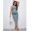 Sleep Lounge Summer Maternity Two Pieces Skirt Set Pregnant Women Twinset Suit Sexy Halter Cropped TopSkirt Premama Outfits Clothes 230728